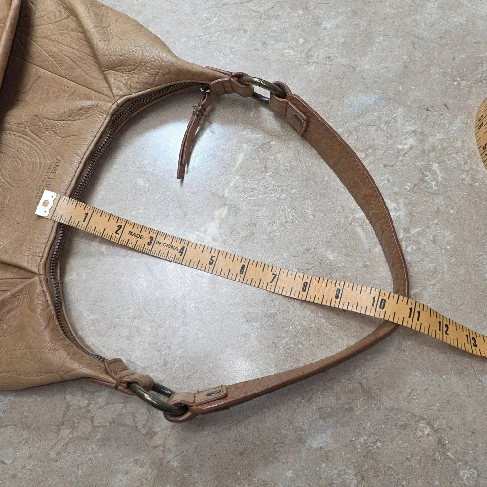 American Leather Co Hobo Bag Large Tan‎ Floral Embossed Leather Purse Slouchy